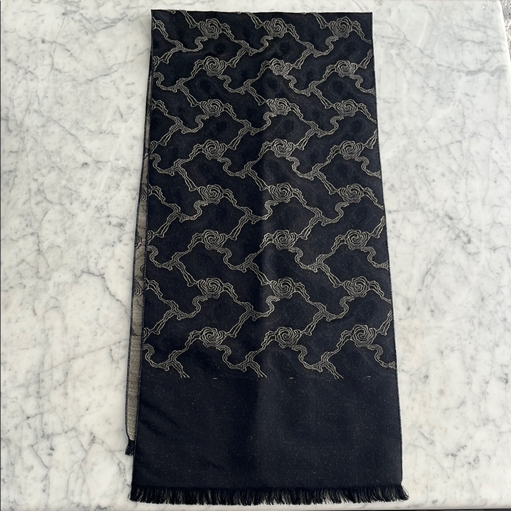 Gallieni 1889 Vintage Black Wool & Silk Patterned Scarf